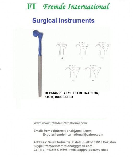 DESMARRES EYE LID RETRACTOR, 14CM, INSULATED border=