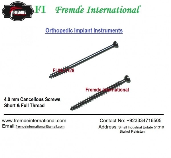 4.0 mm Cancellous Screws Short & Full Thread border=