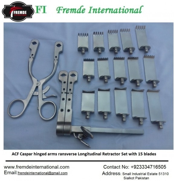 ACF Caspar Winged Transverse Longitudinal Retractor Set with 15 blades border=