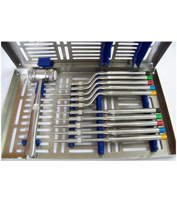 Osteotome Set of 10 Pieces one hammer with cassette border=