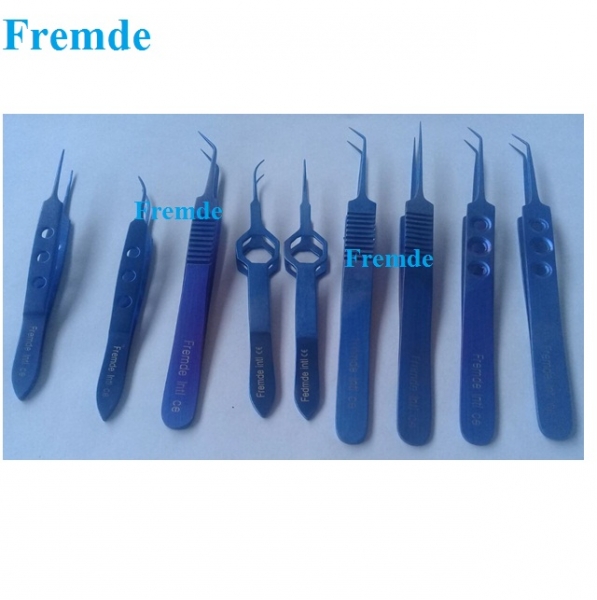Hair Transplant Titanium FUE Forceps Set Of 9 Pieces  border=